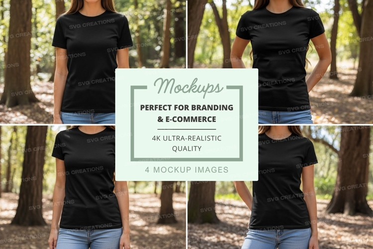 Black t-shirt mockup in forest