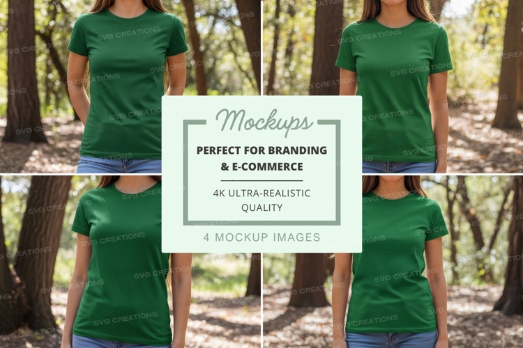Green t-shirt mockup in forest