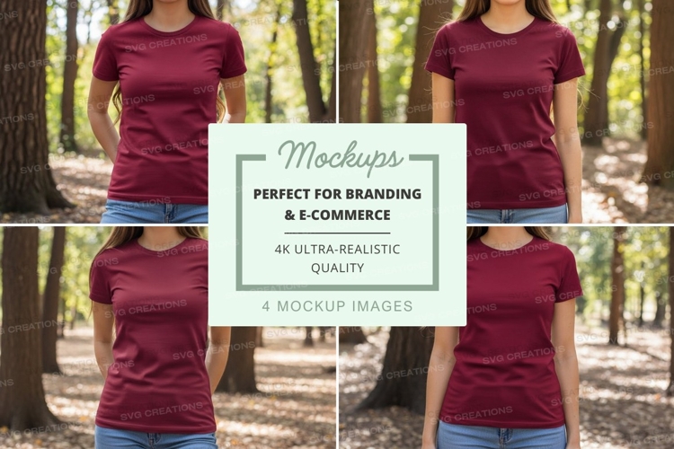 Womens t-shirt mockup in forest setting