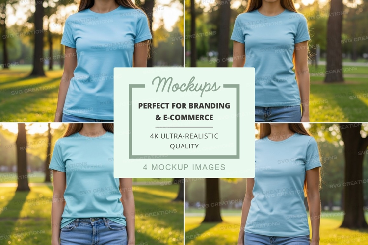 Light blue t-shirt mockup in park