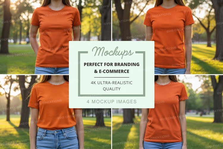 Orange t-shirt mockup in park