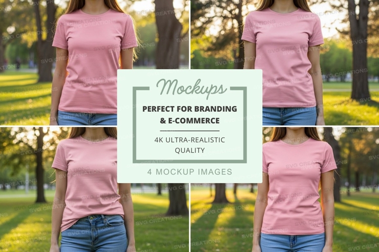 Park scene with pink t-shirt mockup