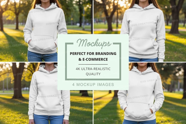 White hoodie mockup in park