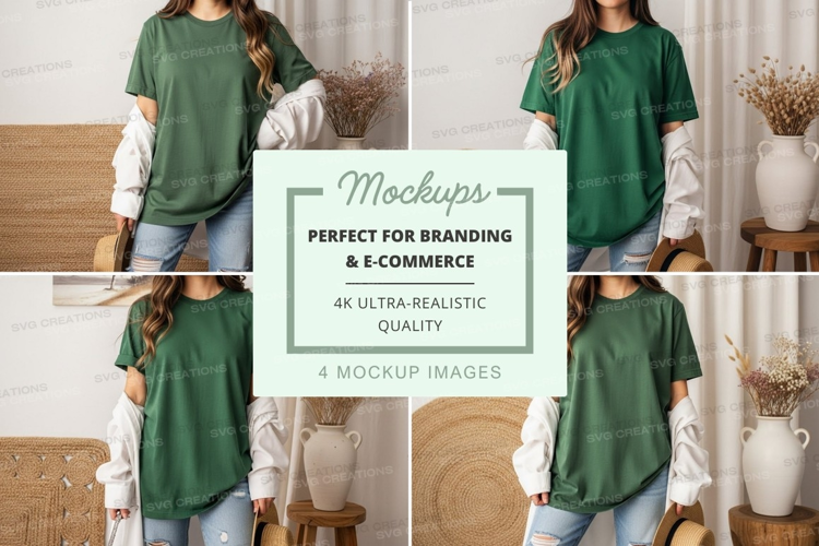 Casual green t-shirt with white sleeves