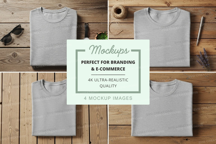 Flat lay of grey t-shirts