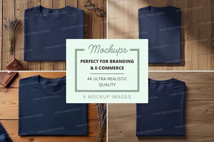 Folded blue t-shirts on wooden surface example image 1