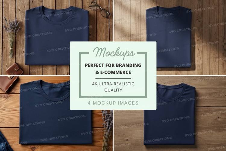 Folded blue t-shirts on wooden surface