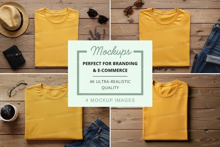 Yellow t-shirts on wooden surface example image 1
