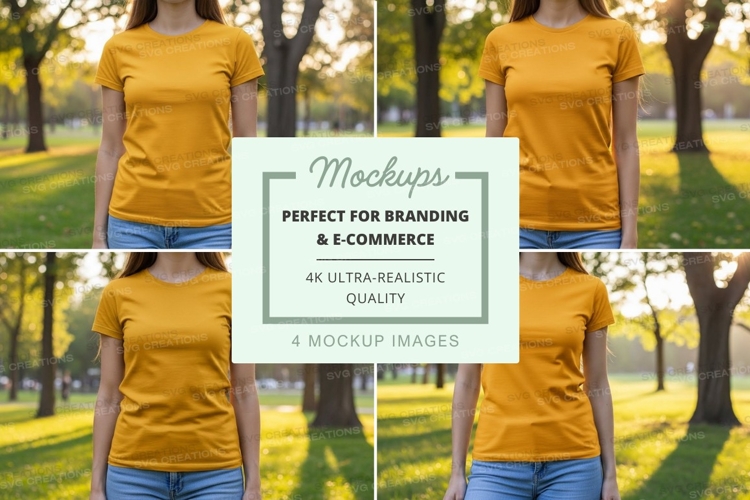 Yellow t-shirt mockup in park