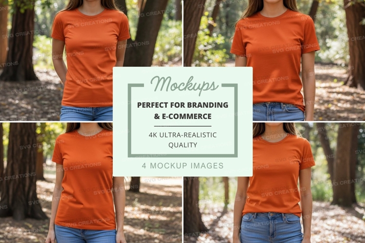 Orange t-shirt mockup in forest