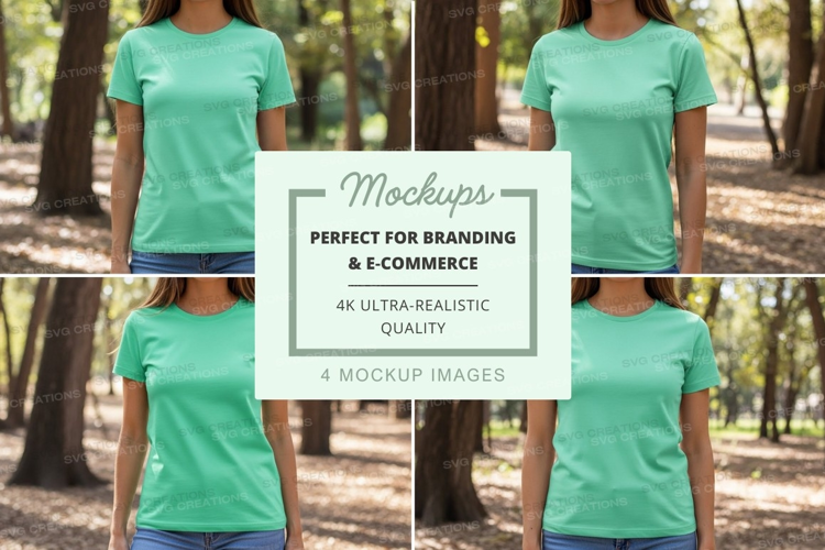 Green t-shirt mockup in forest