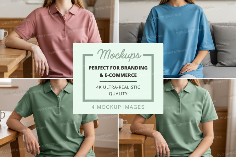 Group of people wearing polo shirts mockup
