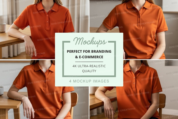 Business casual woman in orange polo shirt mockup