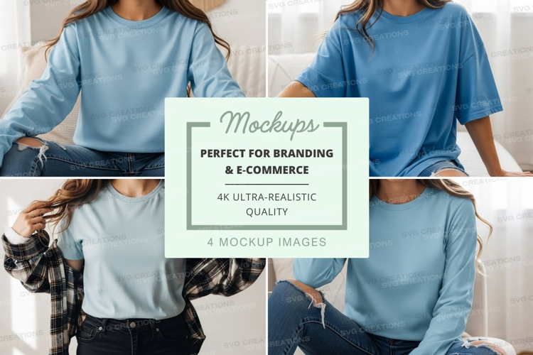 Casual blue long sleeve t-shirt mockup