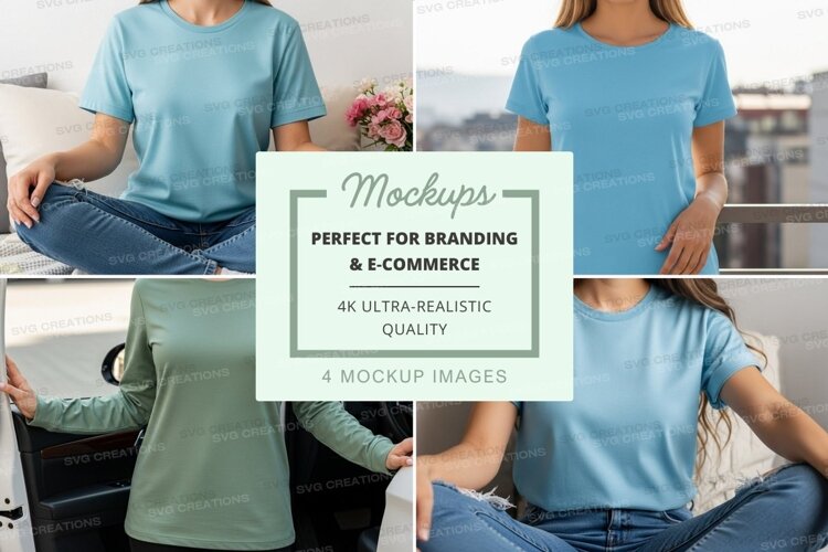 Relaxed women in t-shirts mockup example image 1
