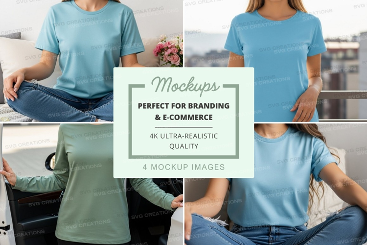 Relaxed women in t-shirts mockup