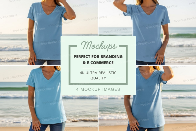 Beach v-neck t-shirt mockup