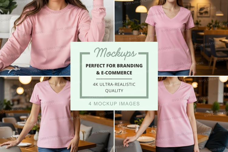 Casual dining in pink t-shirt mockup