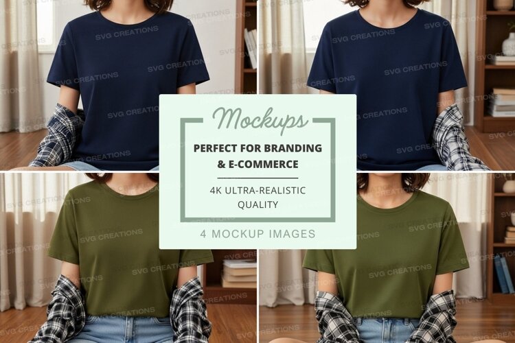 Casual t-shirt and plaid shirt combo mockup example image 1