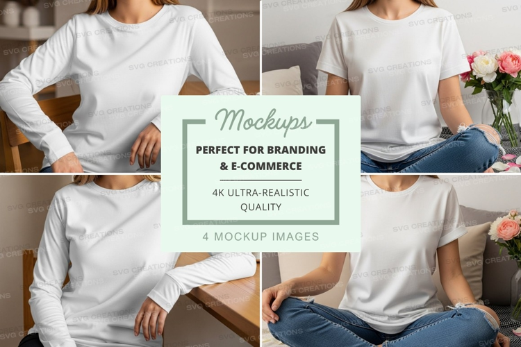 Relaxed woman in white long sleeve shirt mockup