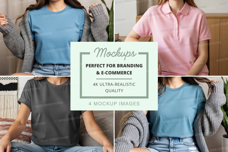 Group of people wearing t-shirts mockup