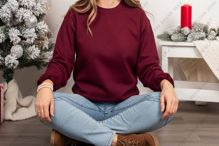 Cozy burgundy long sleeve t-shirt mockup