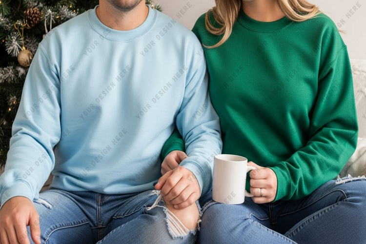 Casual couple sweatshirts mockup