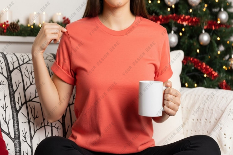 Cozy christmas t-shirt mockup