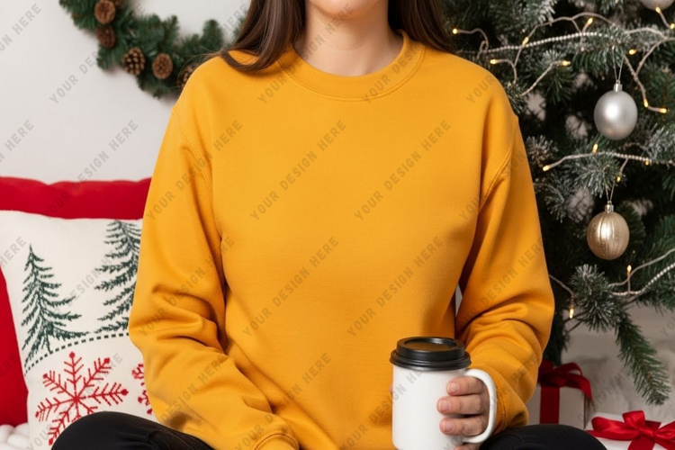 Cozy yellow christmas t-shirt mockup
