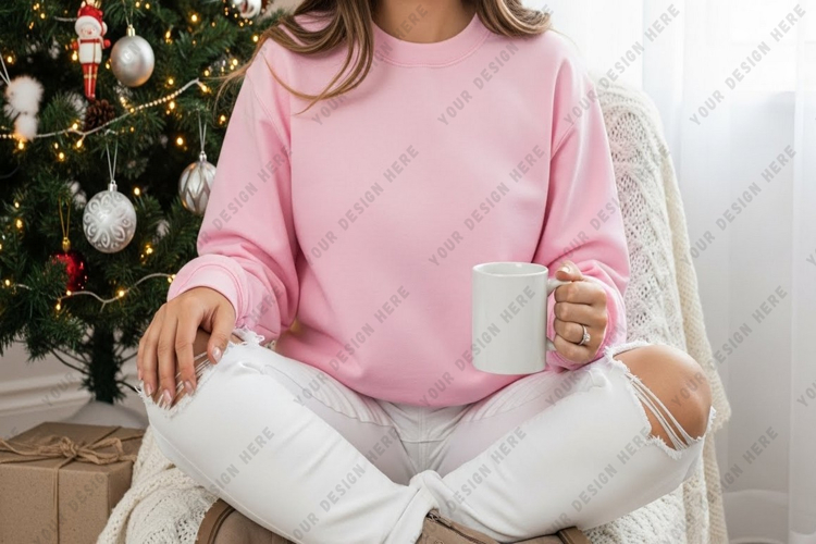 Cozy pink long-sleeve t-shirt mockup