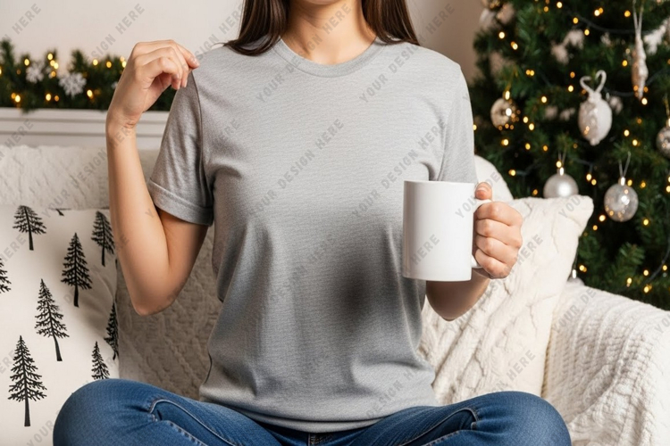 Cozy christmas t-shirt mockup