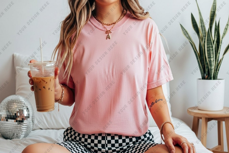 Casual pink t-shirt mockup