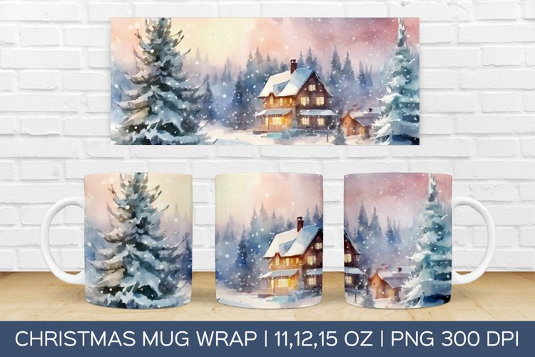 Christmas Watercolor Mug Wrap | Christmas Sublimation Design