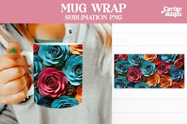 Mug Sublimation Wrap Design, Flowers Coffee Mug Design
