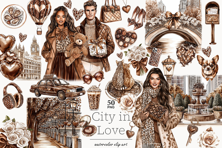 Mocha Valentines Day Clipart | Neutral Brown Beige Graphics