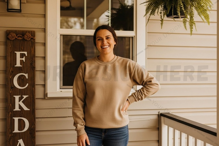 Casual beige long sleeve t-shirt mockup