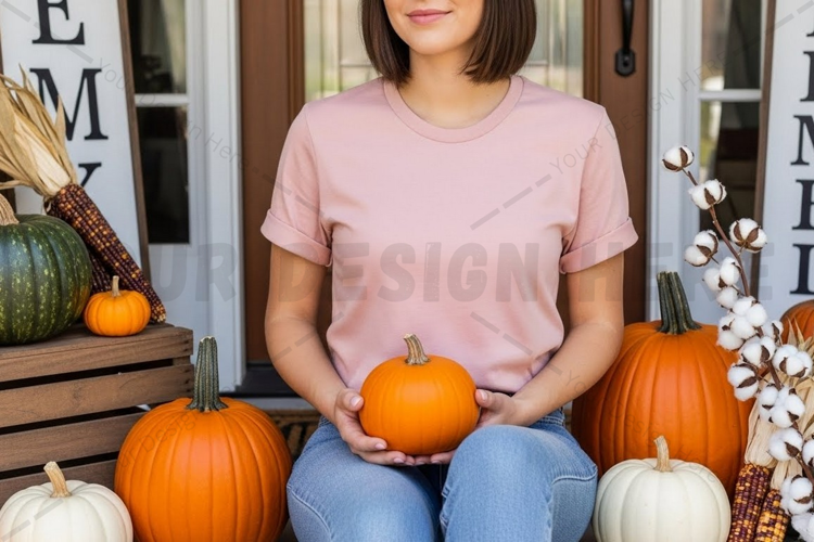 Fall themed pink t-shirt mockup design