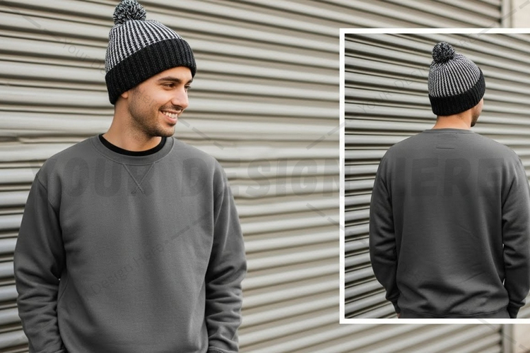 Mens grey crew neck sweatshirt with mockup