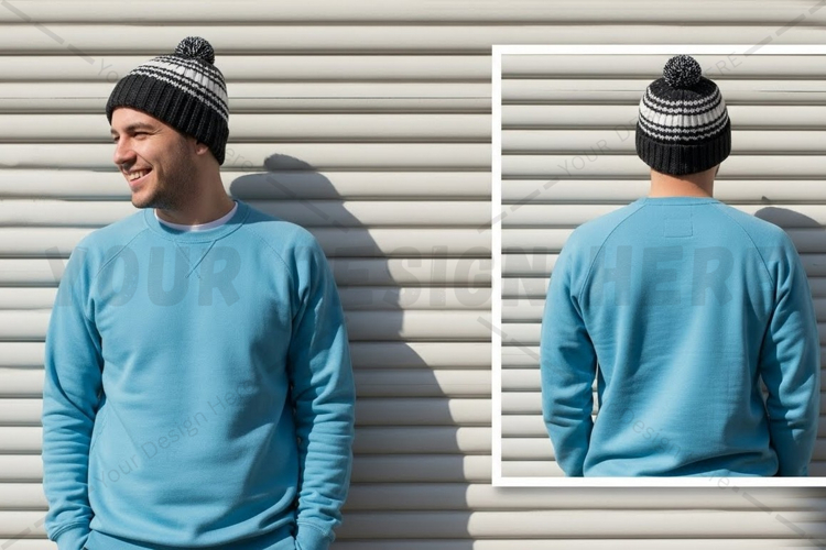 Mens blue crew neck sweatshirt mockup