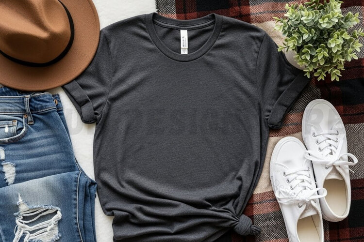 Casual dark gray t-shirt mockup design example image 1