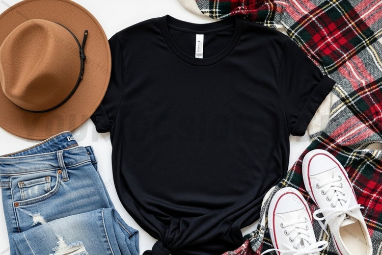Casual black t-shirt mockup