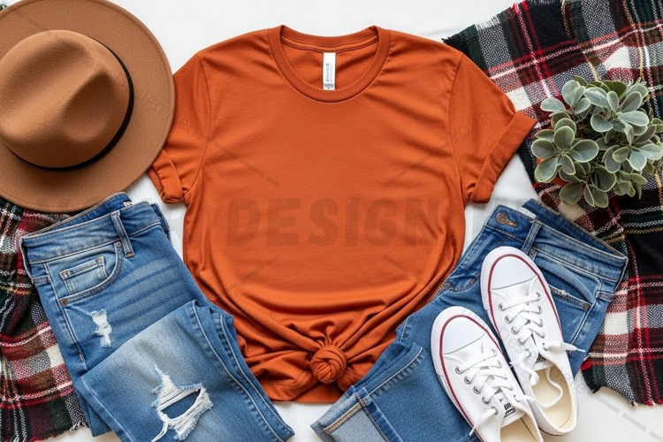 Casual autumn orange t-shirt mockup