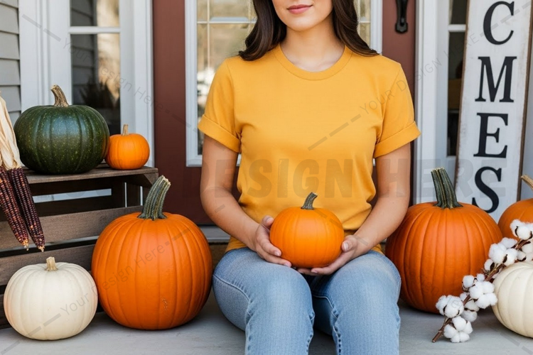 Autumn themed yellow t-shirt mockup
