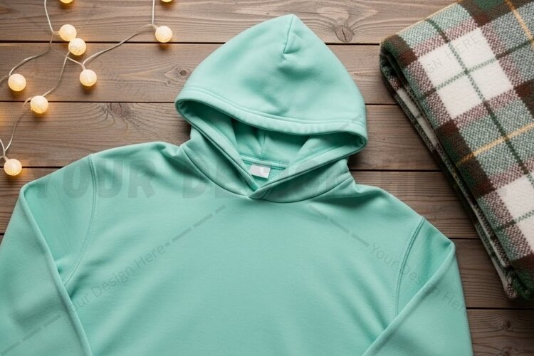 Mint green hoodie mockup design example image 1