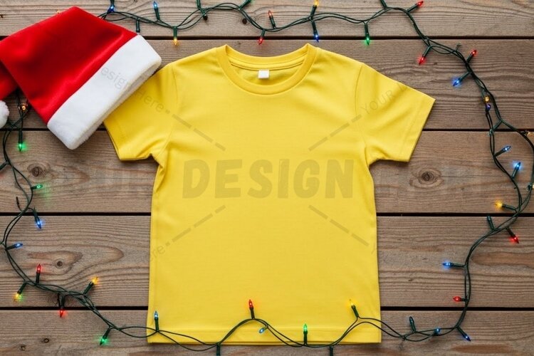 Bright yellow t-shirt christmas t-shirt mockup design example image 1
