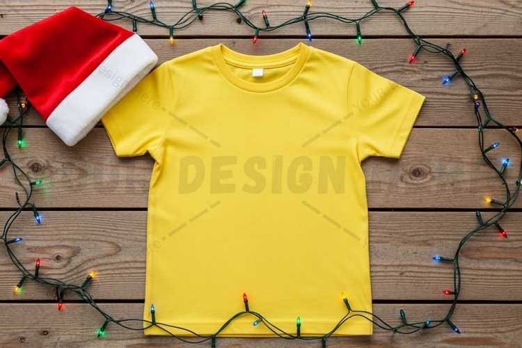 Bright yellow t-shirt christmas t-shirt mockup design