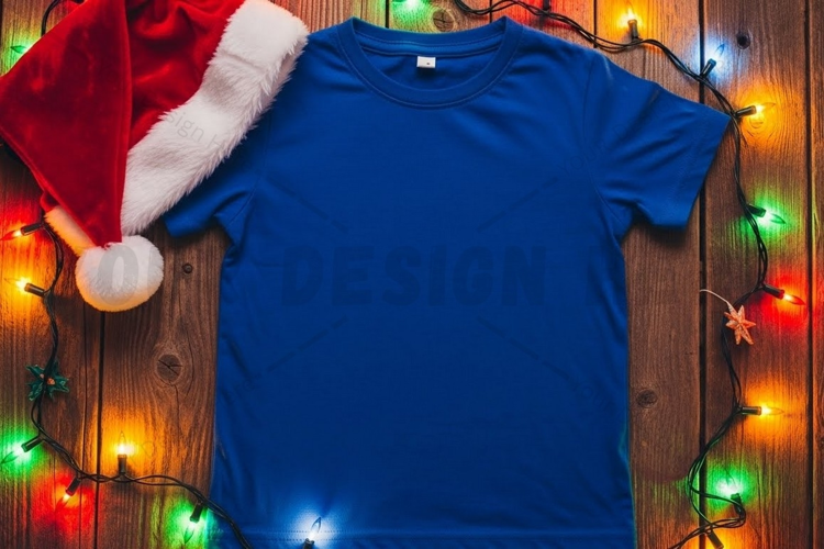 Christmas-themed blue t-shirt mockup