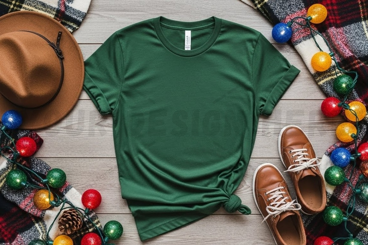 Green t-shirt holiday mockup design