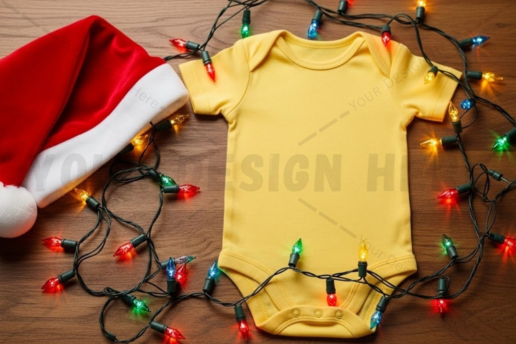 Holiday-themed baby onesie t-shirt mockup