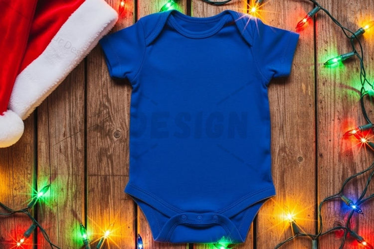 Christmas themed baby blue onesie t-shirt mockup design
